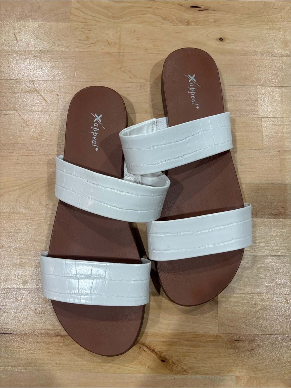 Xappeal Women's White Croc-Embossed Double-Strap Slide Sandals
